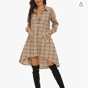 GUC tan plaid asymmetrical hem oversized casual dress - Size S